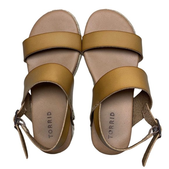 Torrid Tan Faux Leather Strappy Espadrille Platform Wedge Sandals Size 6.5W - Picture 4 of 7